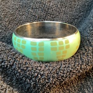 Mint green, tan & silver bangle bracelet
